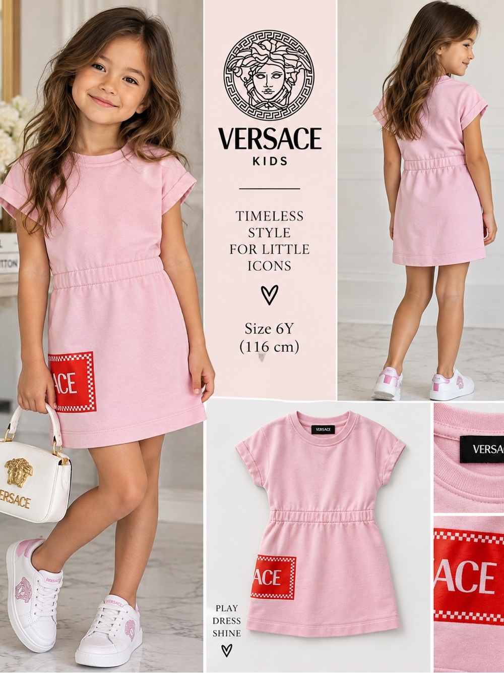 Versace Kids Pink Dress with Red Logo Patch